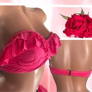 Coral Red l Ruffled Bikini Top l Underwire l Strapless l S/P l EUC